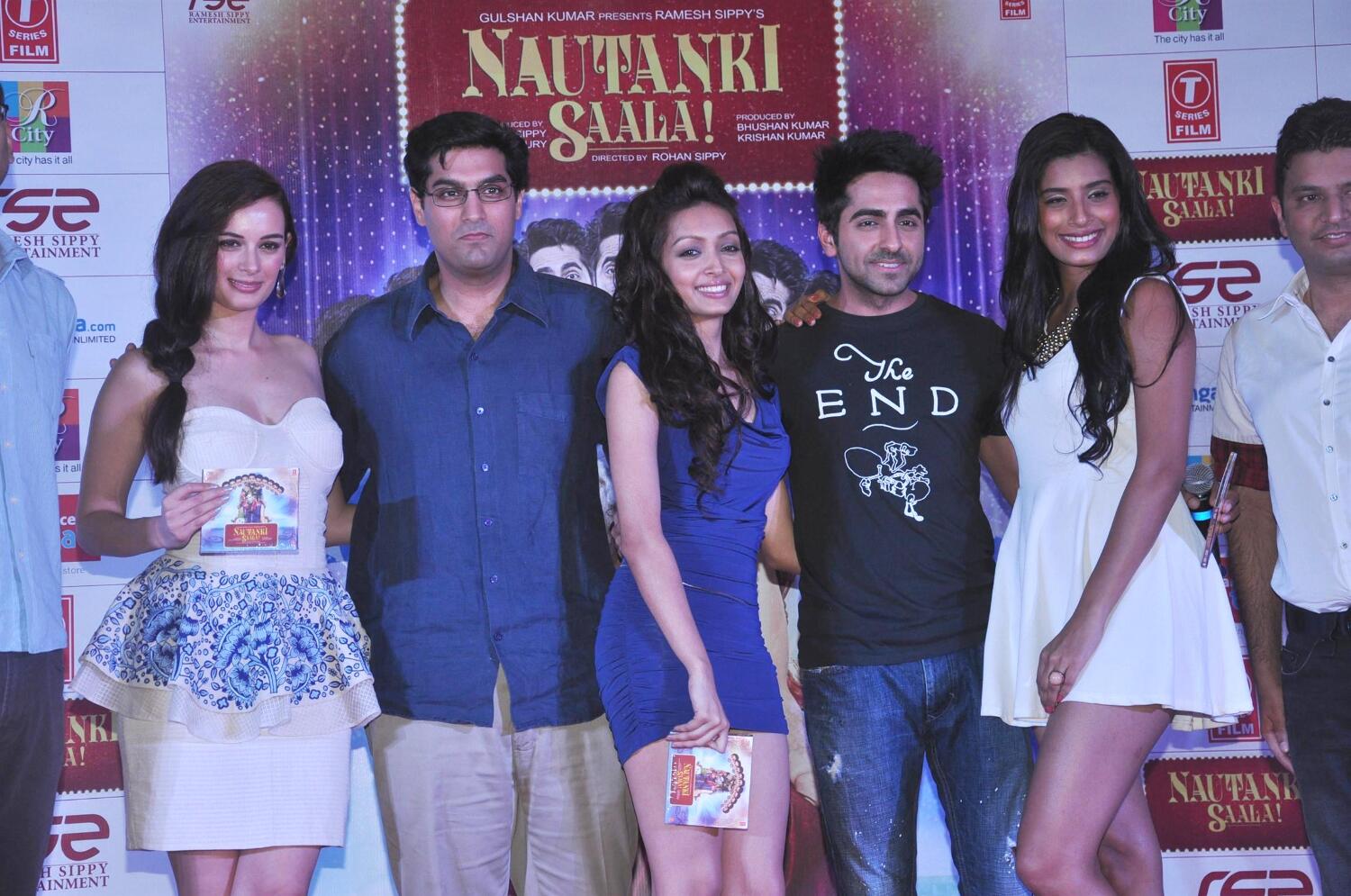 Star cast of film NAUTANKI SAALA posing together at the music launch of