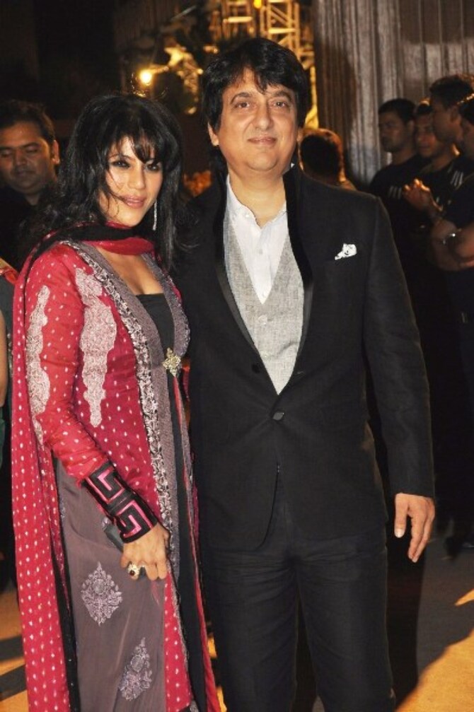 Producer Sajid Nadiadwala With Wife Wardha At The Wedding Reception Of Dheeraj Deshmukh And