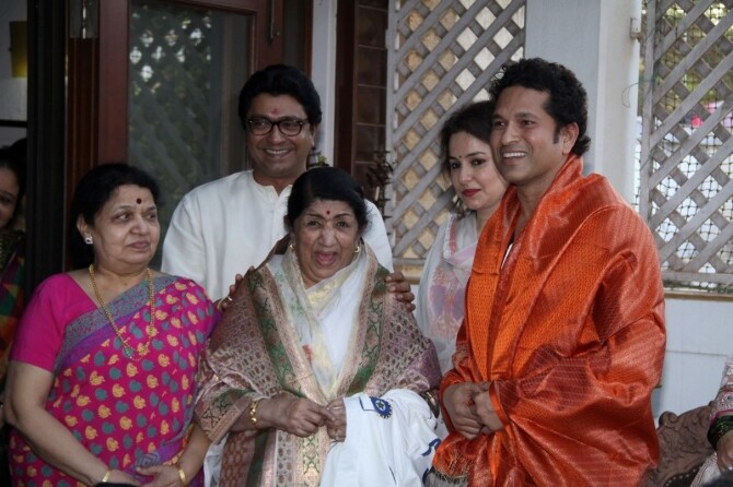 Sachin Tendulkar with wife Anjali Raj Thackeray with mother Kunda ...